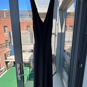 V-Neck Cross-Back Knit Black Jumpsuit